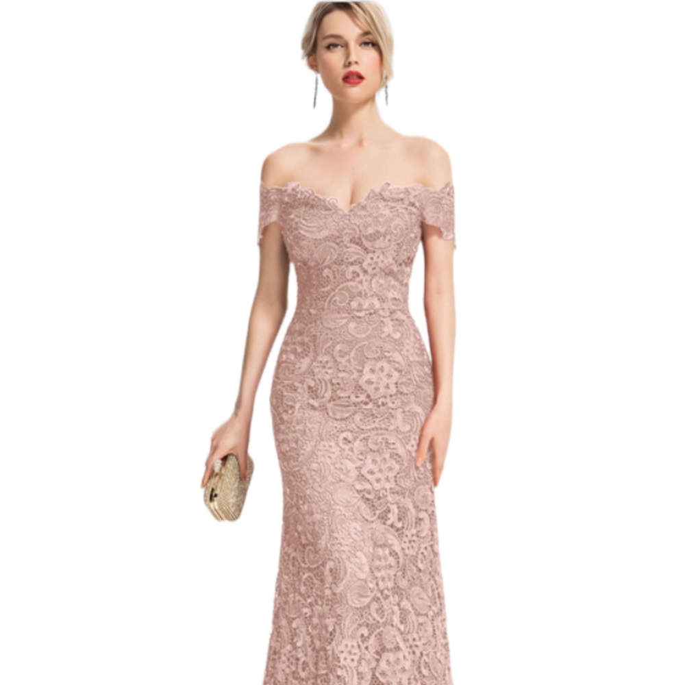 JJjs House Trumpet/Mermaid Off-the-Shoulder Sweep Train Lace Dress new sz 10